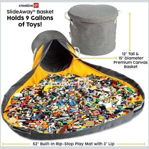 Pour Play and SlideAway Toy Canvas Basket with Yellow Interior